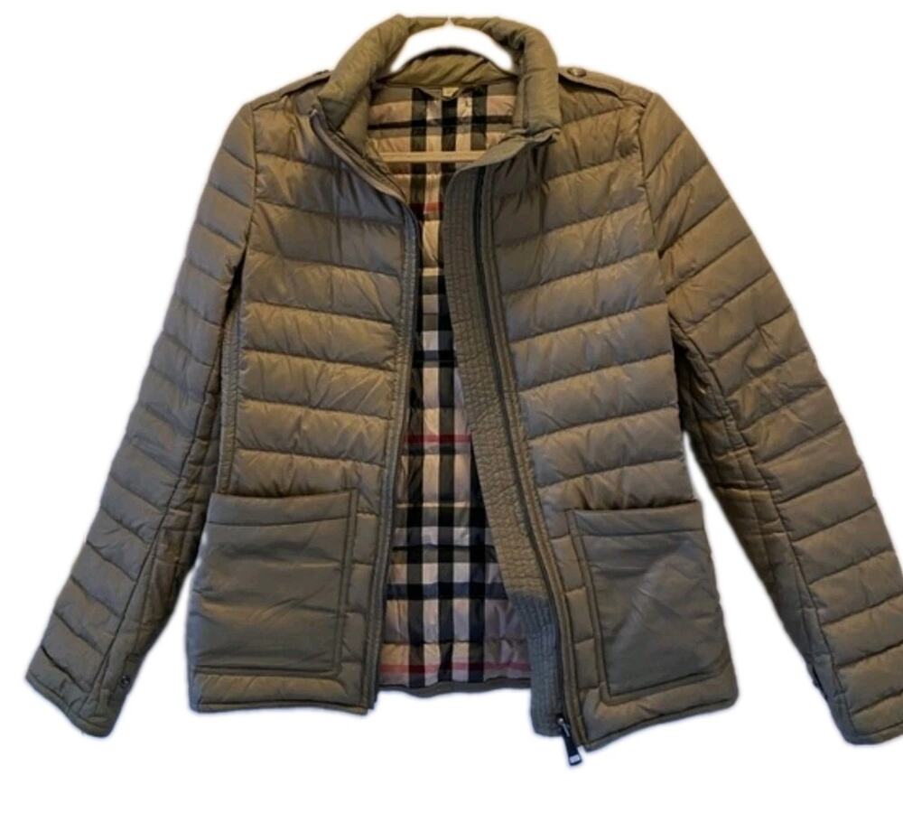 Burberry Womens Beige Long Sleeve Full-Zip Winter Brit Quilted Jacket Size 2